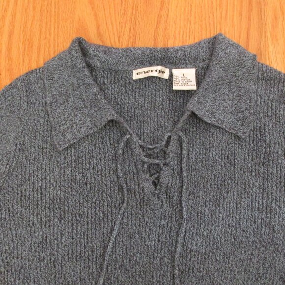 ENERGIE WOMEN'S JUNIOR'S SIZE L SWEATER BLUE DENIM COLOR KNIT LONG SLEEVE TOP - Picture 2 of 8